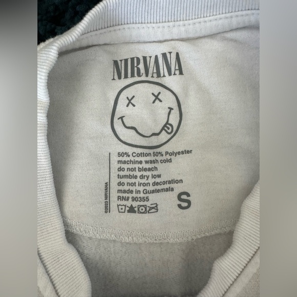 Nirvana White Sweatshirt with Grey Letters Pink and Blue Size Small - Picture 5 of 10